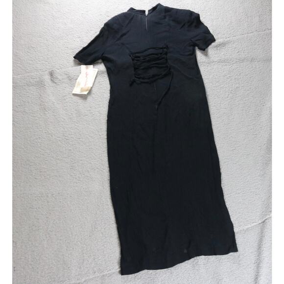 New Best Lauren Dress Maxi Black Crepe Petite 11/12 Gold Button Vintage 90s - Picture 2 of 7